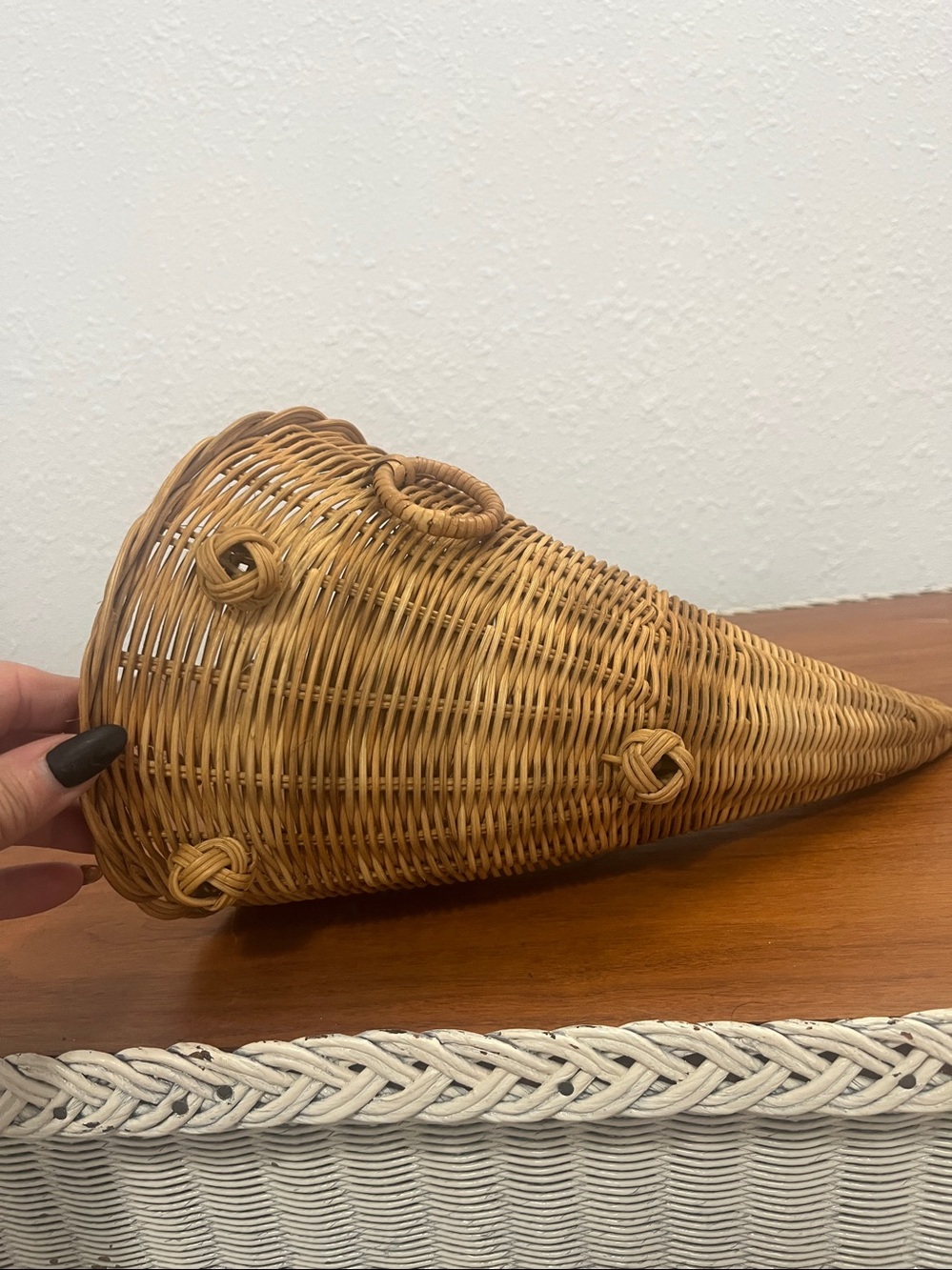 1970’s Woven Rattan Cornucopia
